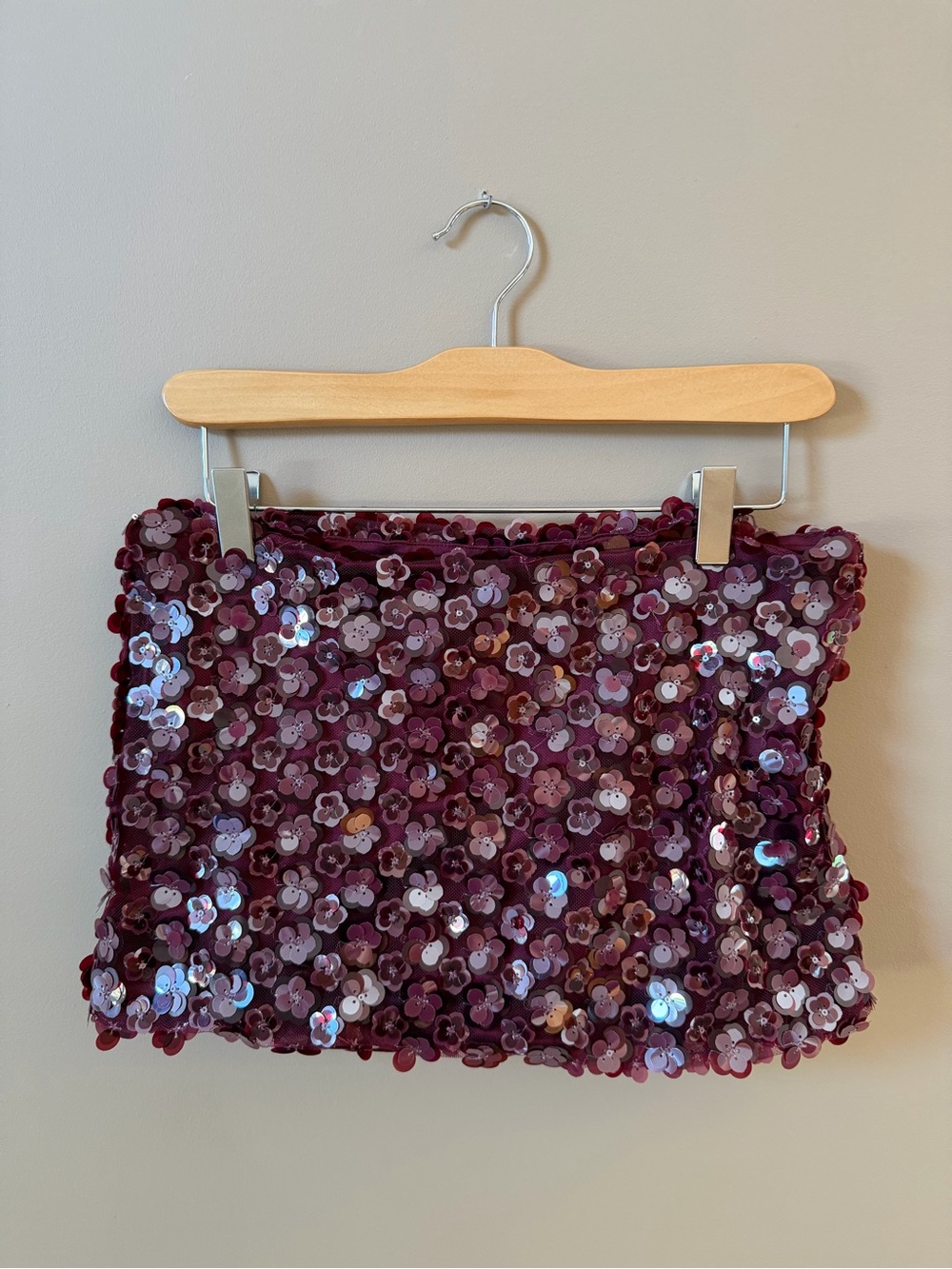 Windsor Burgundy Floral Sequin Mini Skirt